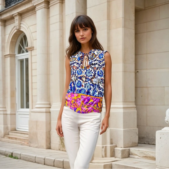 Joie Tops - Joie Boho Ruffle Blue & White Paisley Floral Sleeveless Blouse